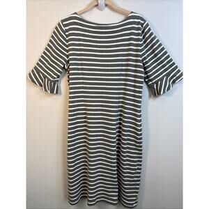 Talbots Cotton Knit Dress 3/4 Sleeve Lg Olive Stripe Feminine Preppy Nautical